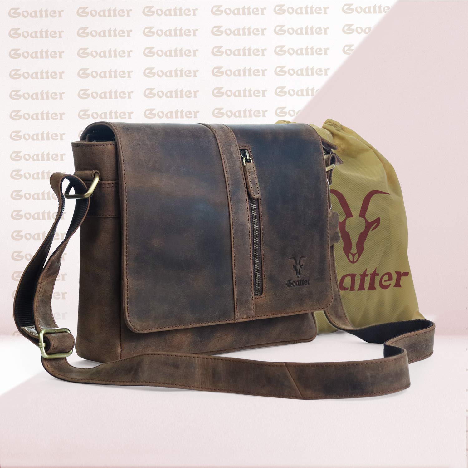 Goatter Men's Hunter Leather 11"Inch Sling Messenger Bag