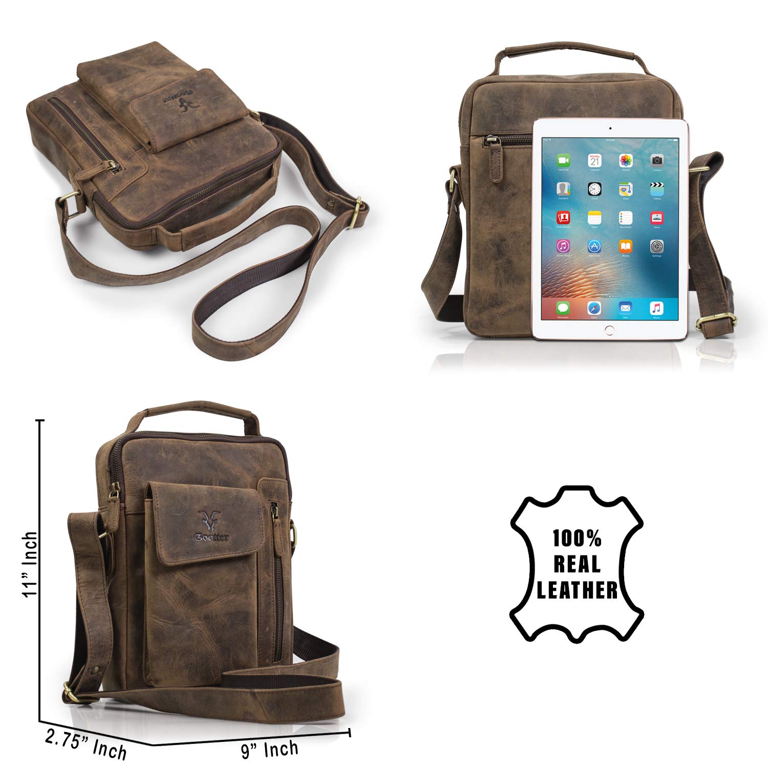 Goatter Hunter Leather 11”Inch Messenger Sling Bag For Men