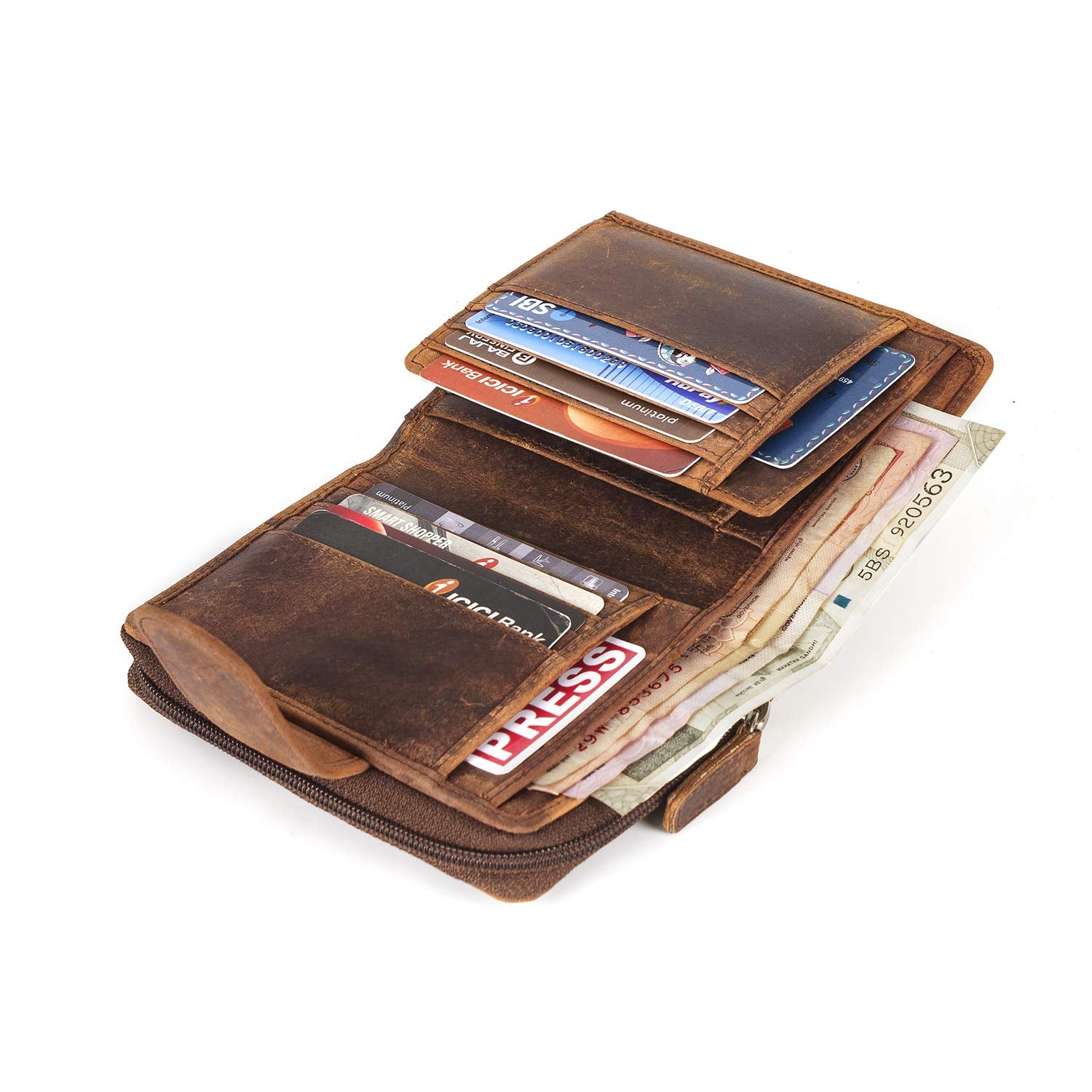 Goatter Men's Hunter Leather RFID Blocking Wallet, Big Size (Brown)