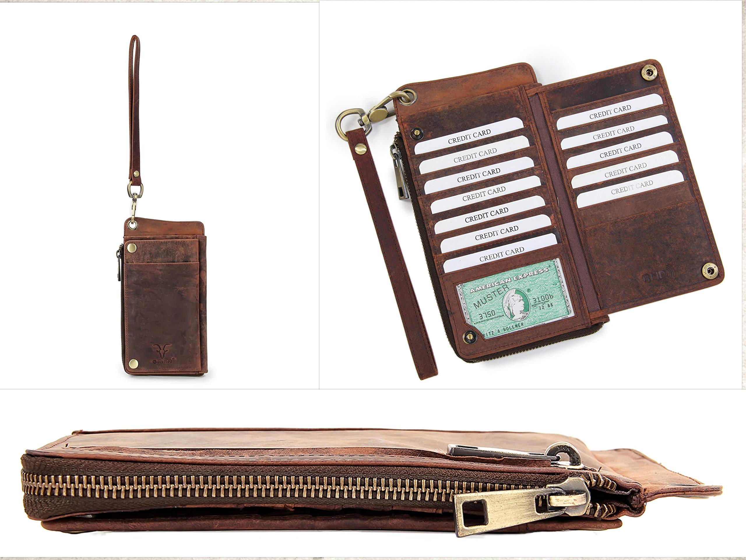 Goatter Hunter Leather Phone, Card & Passport Holder Wallet