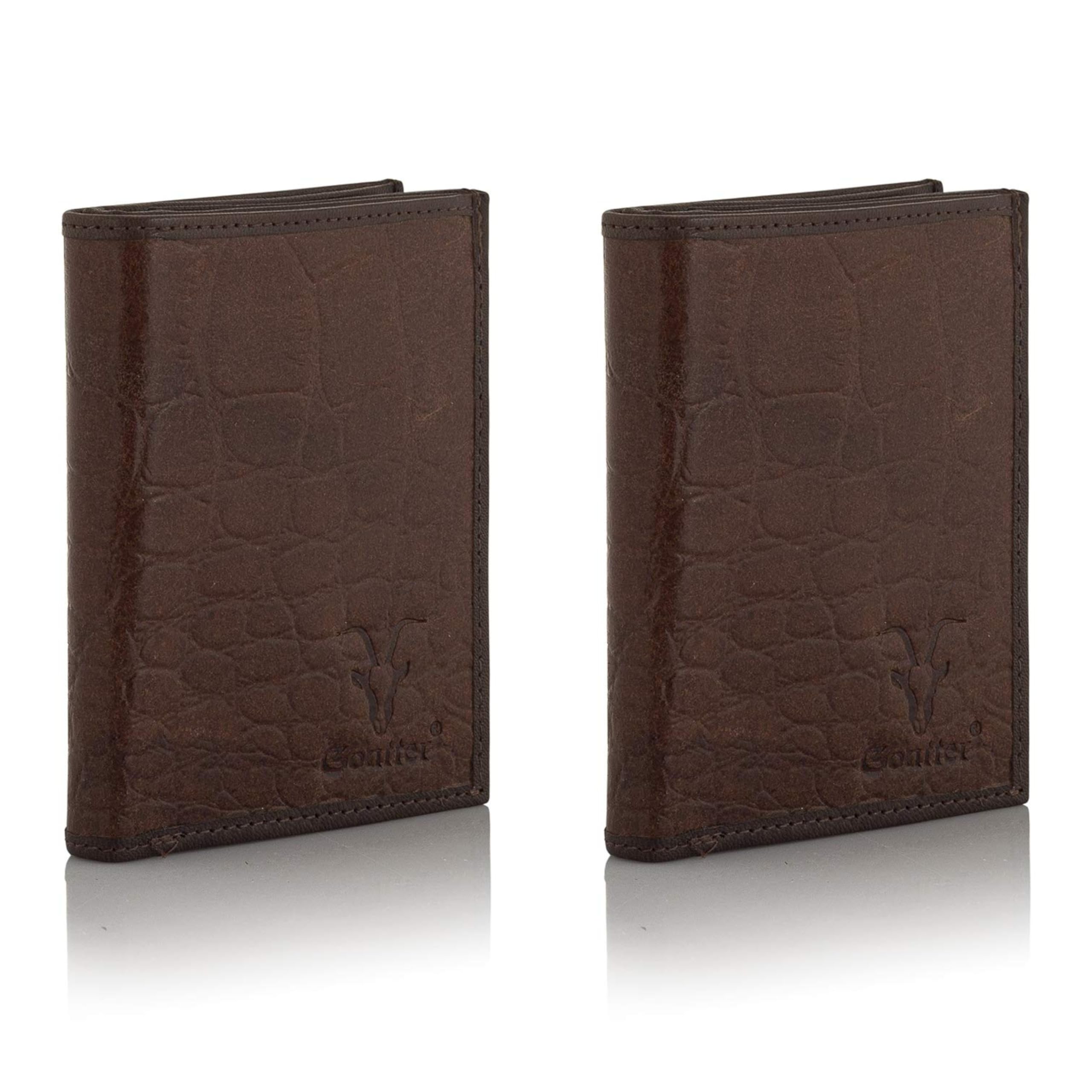 Goatter Men's Hunter Leather Men's Trifold Wallet(Brown) Set of Two