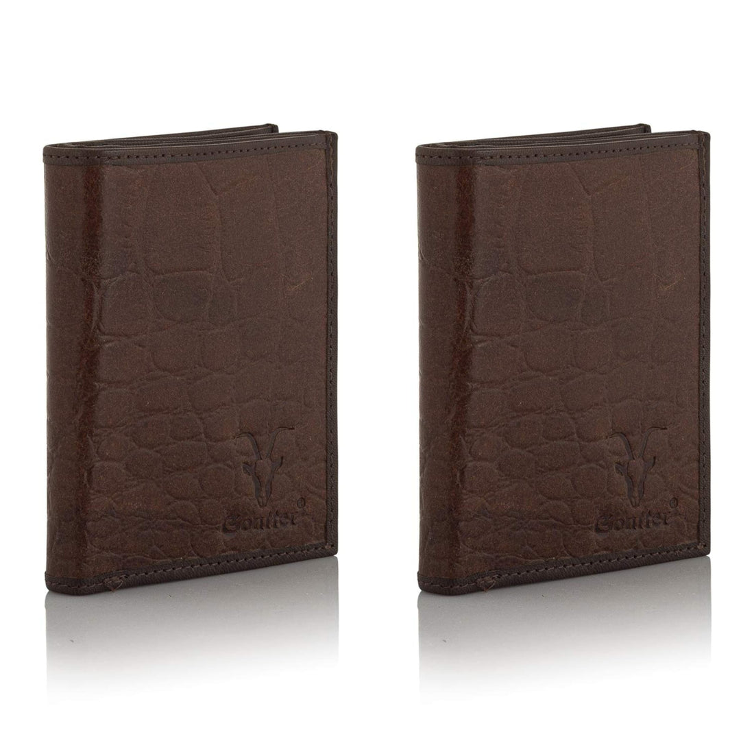 Goatter Men's Hunter Leather Men's Trifold Wallet(Brown) Set of Two