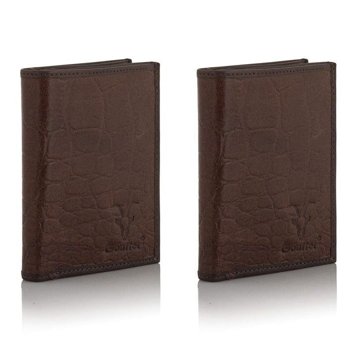 Goatter Men's Hunter Leather Men's Trifold Wallet(Brown) Set of Two