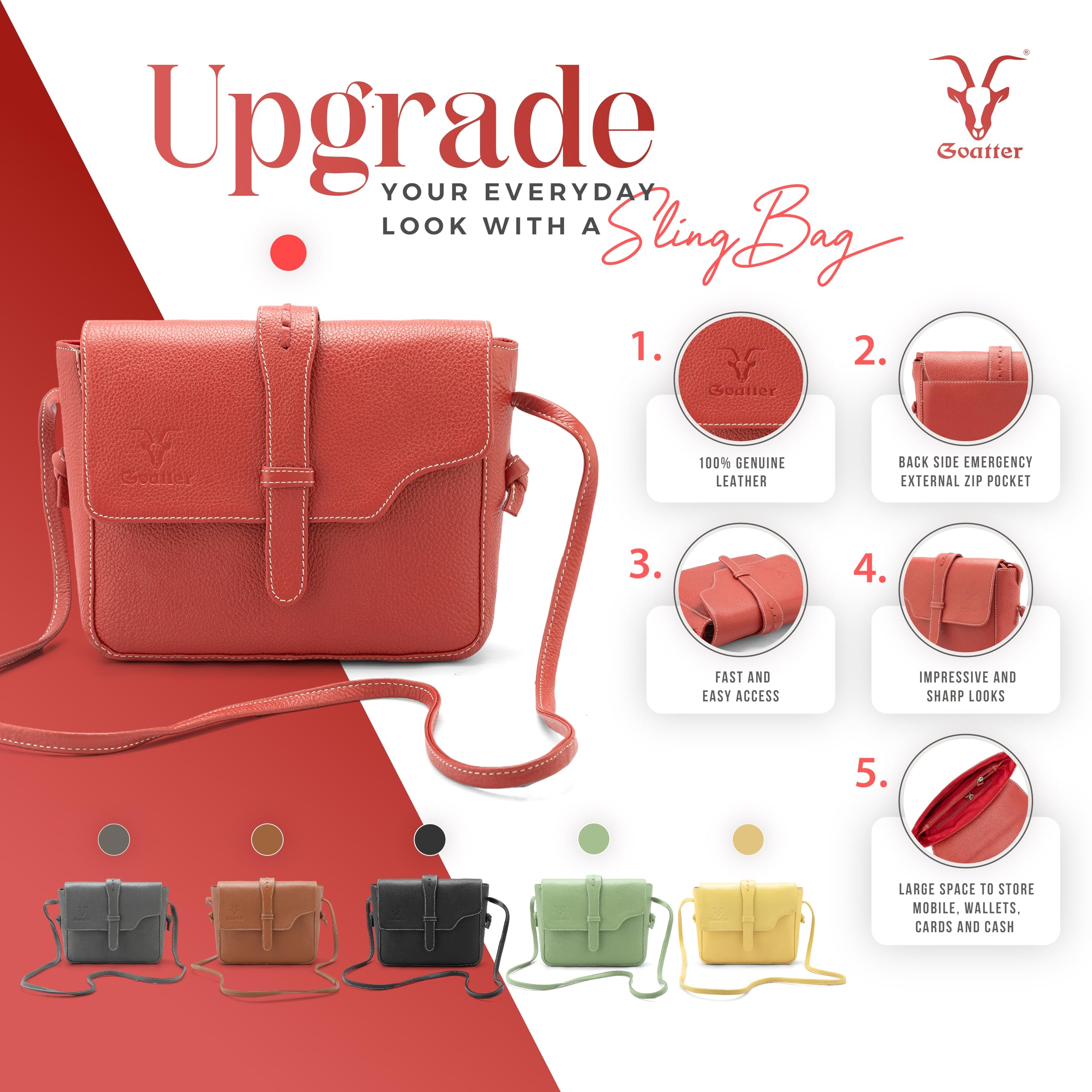 Goatter Genuine Leather Sling Cross-Body Bag For Girls And Women’s