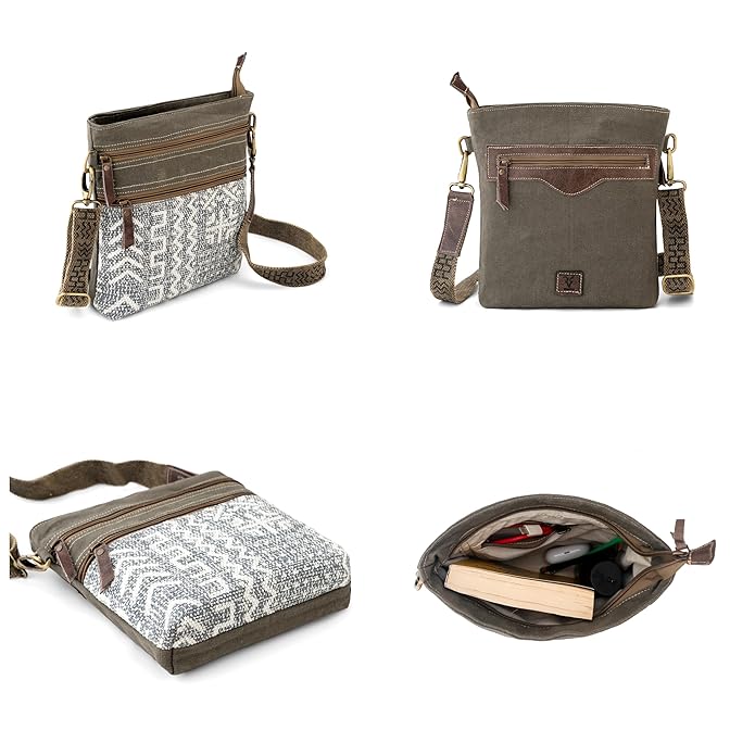 oatter Cotton Dari And Leather Material Messenger Sling Bag