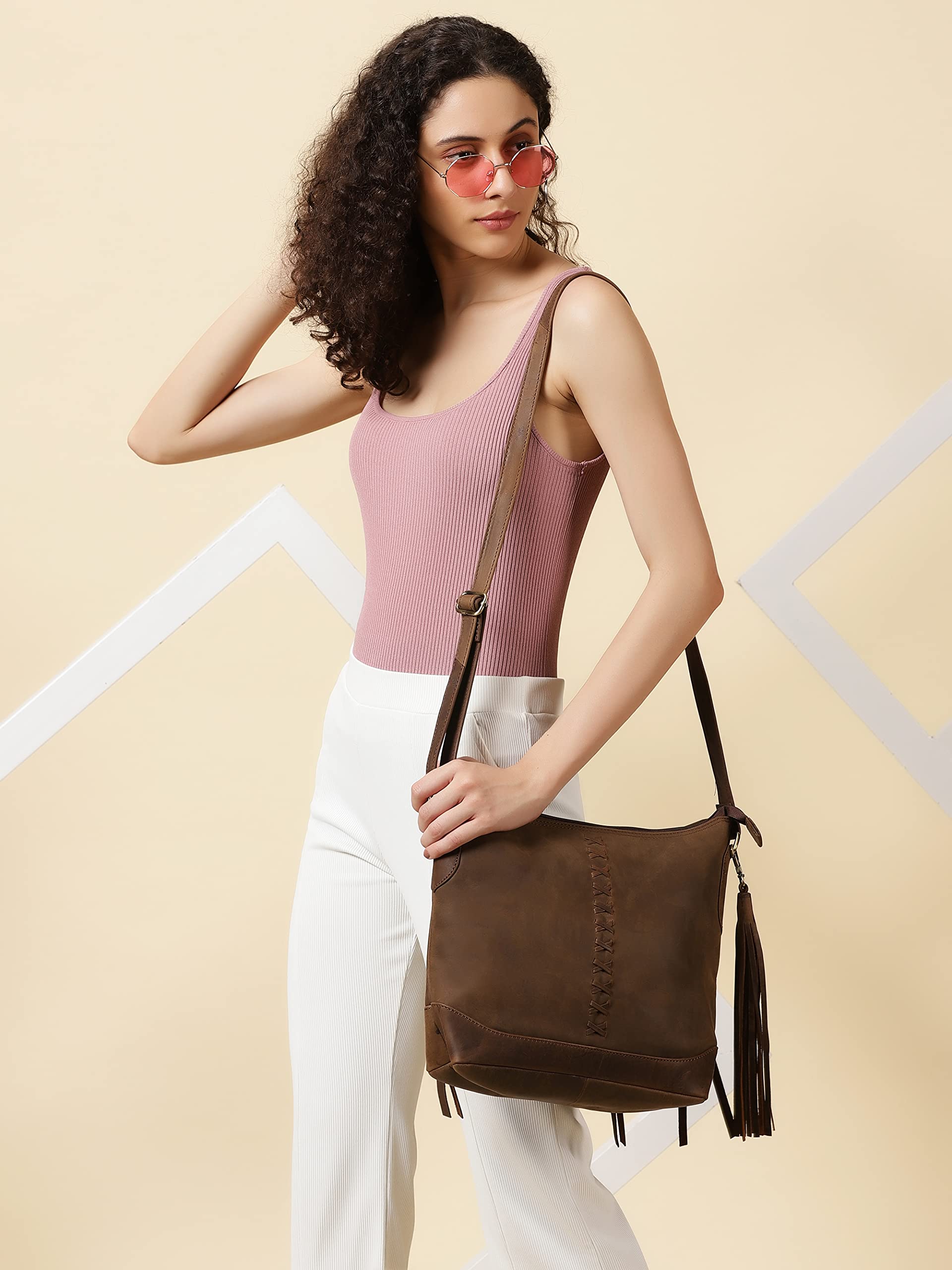 Goatter Hunter Leather 12" Inch Sling Cross-Body bag/Shoulder Bag For Girls And Women