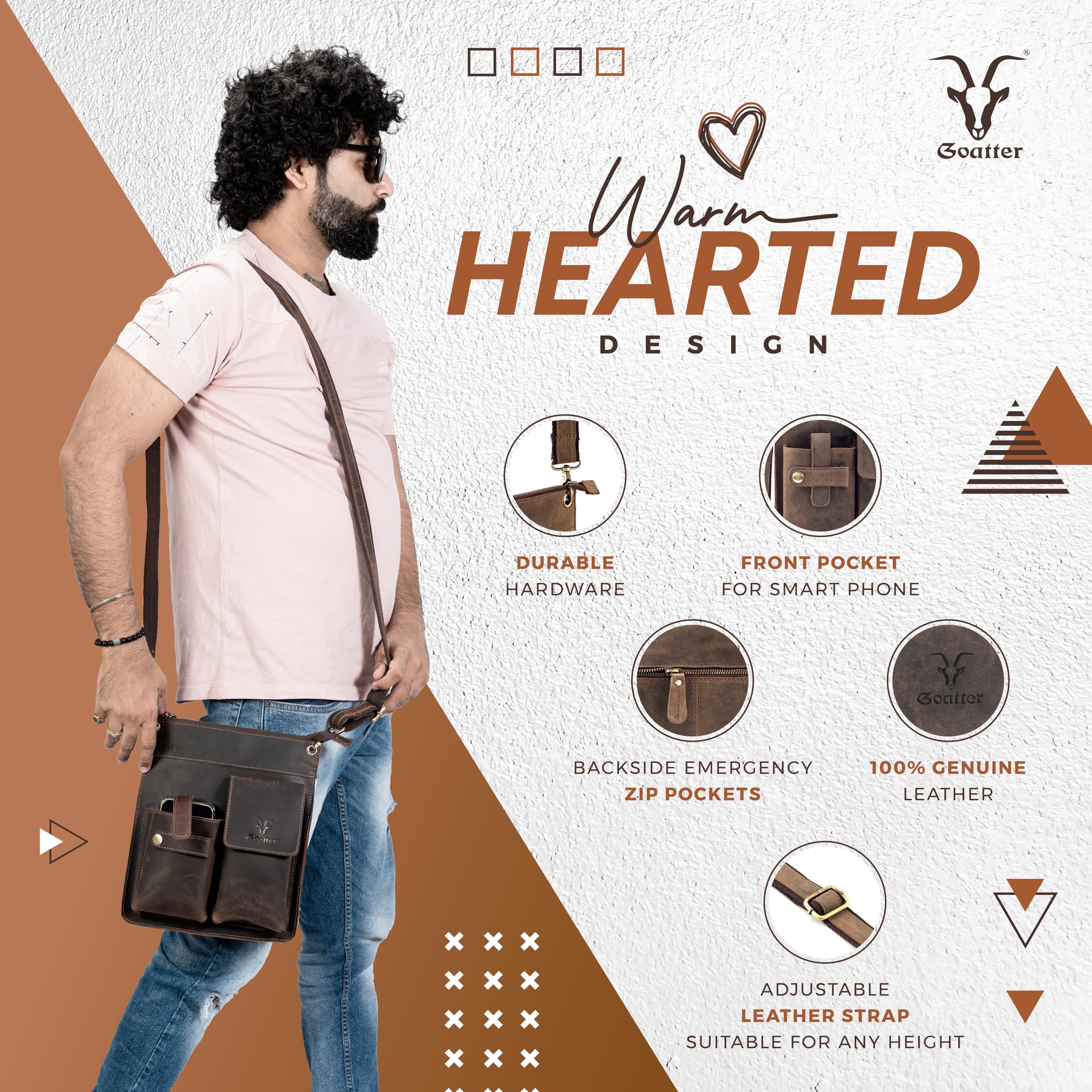 Goatter Men’s Hunter Leather 11″ Messenger Bag