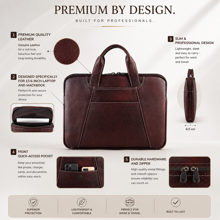 Goatter Genuine Leather 13" Inch Mackbook/Laptop Sleeve Bag /Office Bag For Men