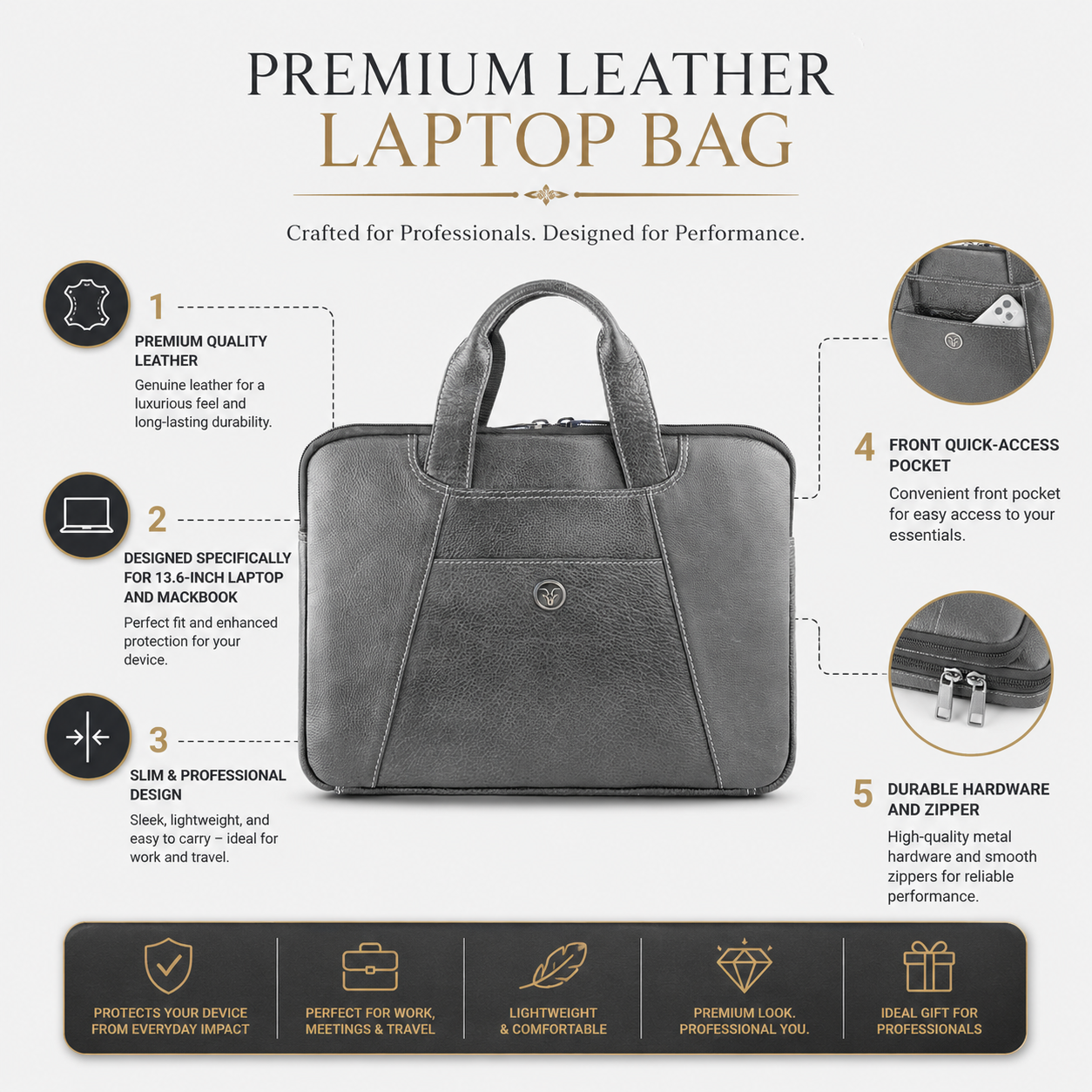Goatter Genuine Leather 13" Inch Mackbook/Laptop Sleeve Bag /Office Bag For Men