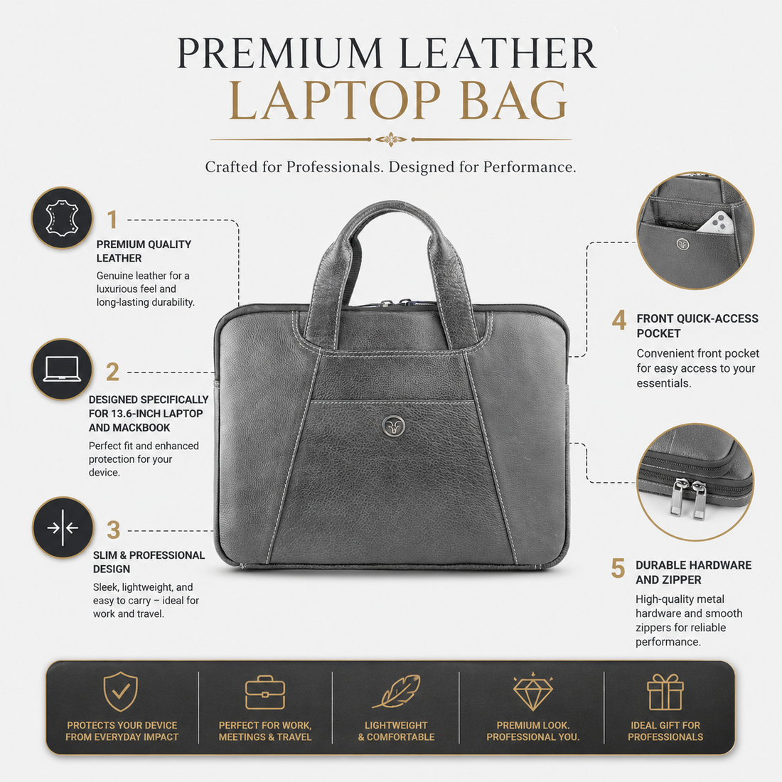 Goatter Genuine Leather 13" Inch Mackbook/Laptop Sleeve Bag /Office Bag For Men