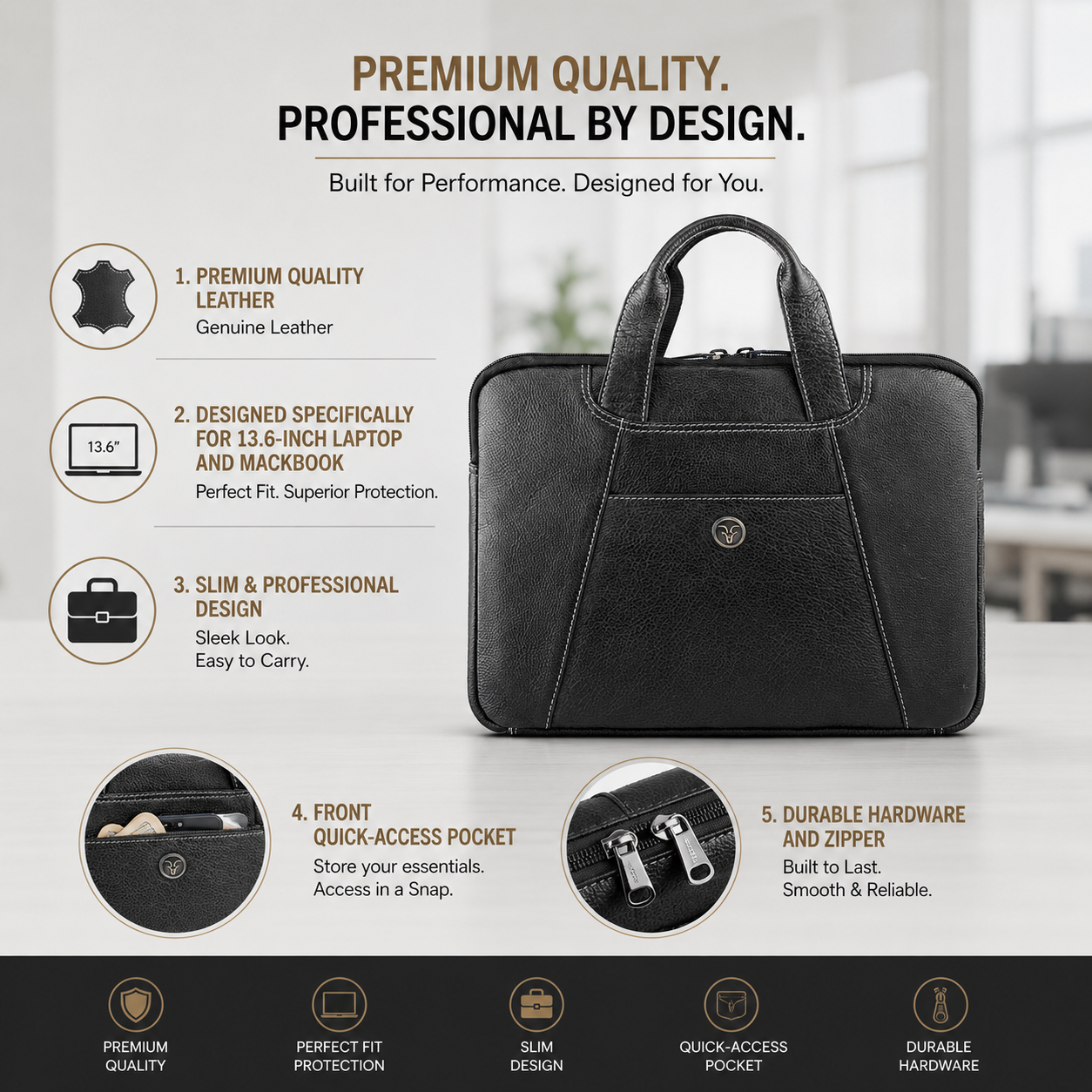 Goatter Genuine Leather 13" Inch Mackbook/Laptop Sleeve Bag /Office Bag For Men
