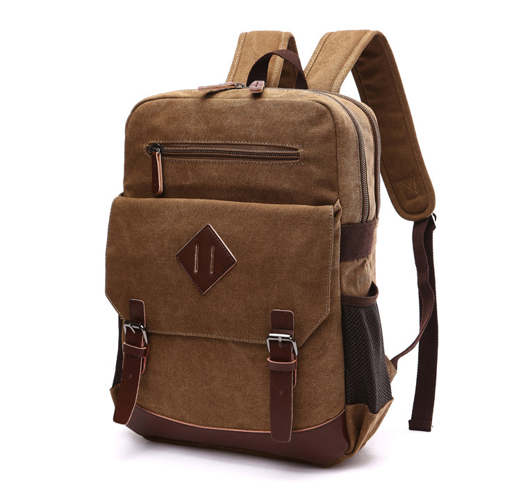 Goatter Canvas And Leather Material Multi Pocket Travel Laptop Backpack For Men For Travel, Hiking, Work - Goatter