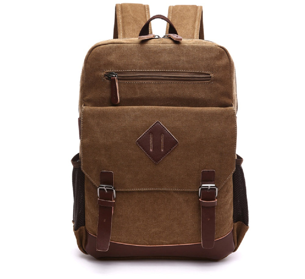 Goatter Canvas And Leather Material Multi Pocket Travel Laptop Backpack For Men For Travel, Hiking, Work - Goatter