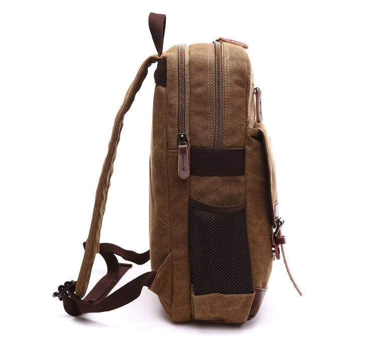 Goatter Canvas And Leather Material Multi Pocket Travel Laptop Backpack For Men For Travel, Hiking, Work - Goatter