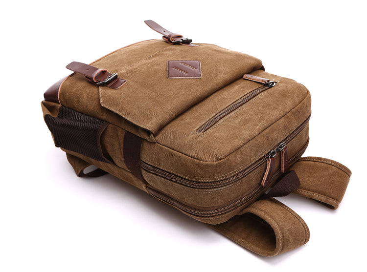 Goatter Canvas And Leather Material Multi Pocket Travel Laptop Backpack For Men For Travel, Hiking, Work - Goatter
