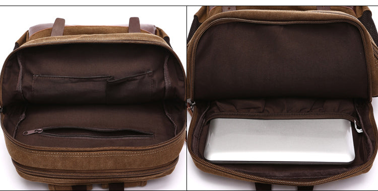 Goatter Canvas And Leather Material Multi Pocket Travel Laptop Backpack For Men For Travel, Hiking, Work - Goatter