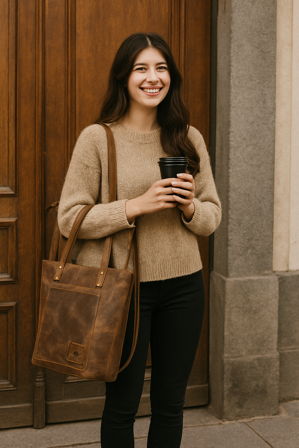 Goatter Genuine Leather Tote Bag For Women, (Large Size, Brown)