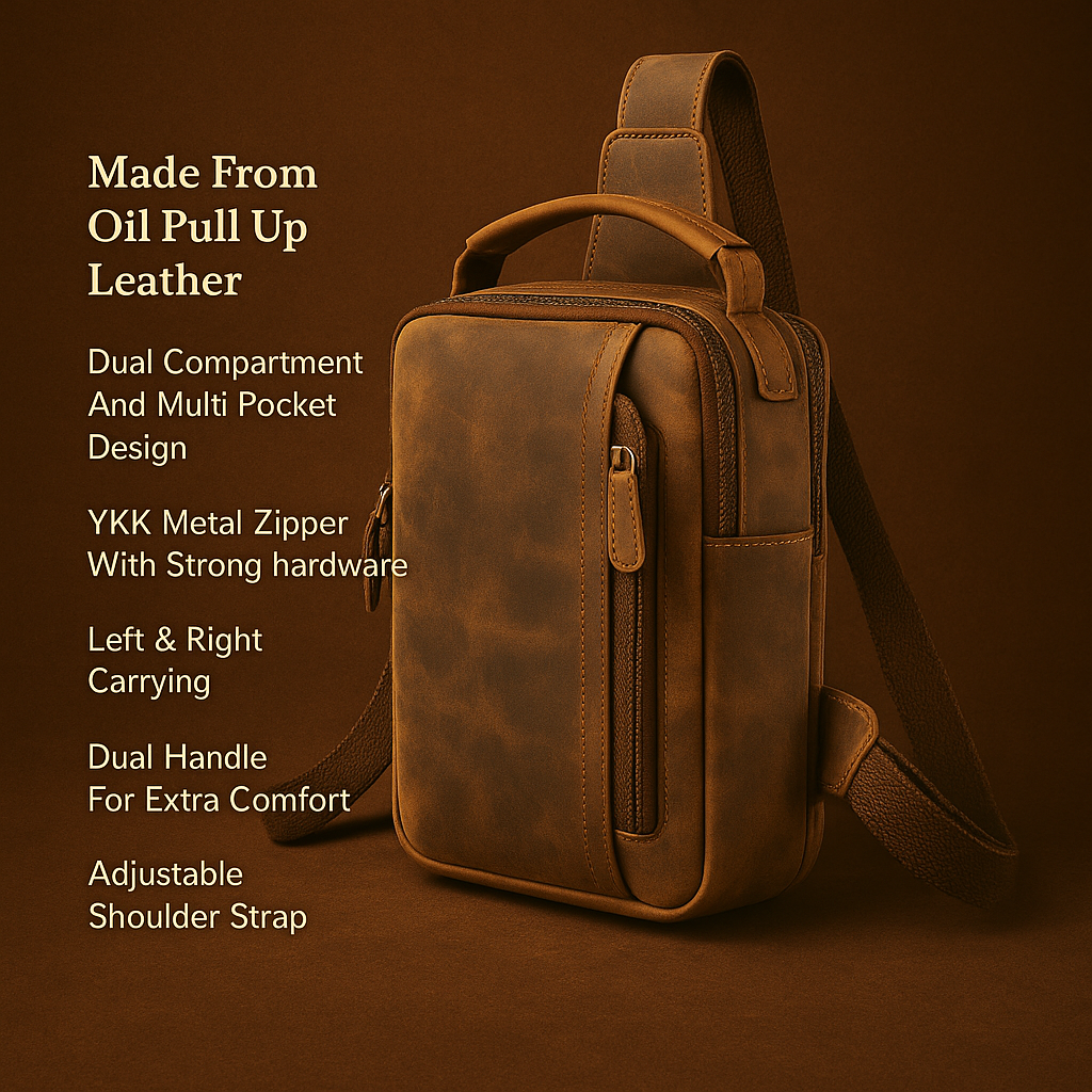 Goatter Genuine Leather Dual Handle Chest Crossbody Sling Bag Travel, Bike Daypack for Men
