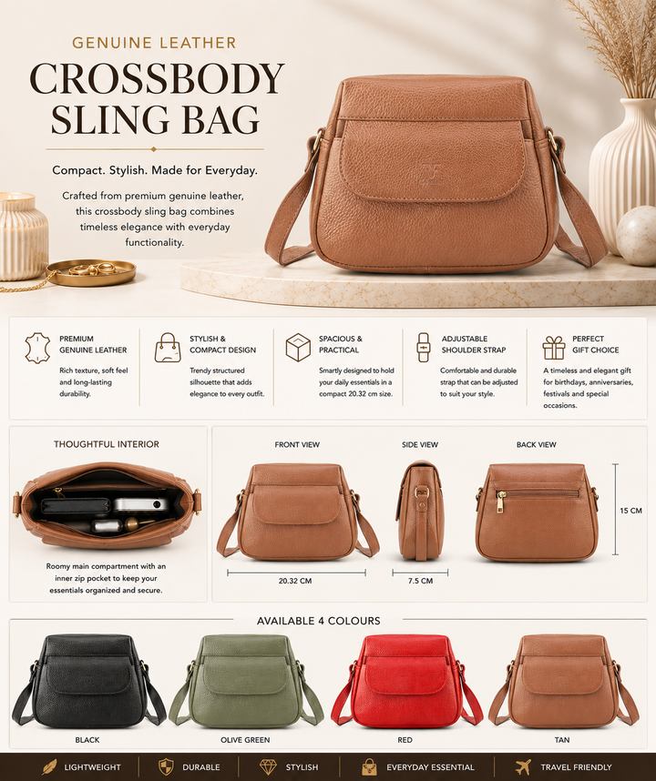 Goatter Genuine Leather Structured Crescent Sling Bag for Women | Premium Half-Moon Crossbody Bag | Compact Everyday Shoulder Purse