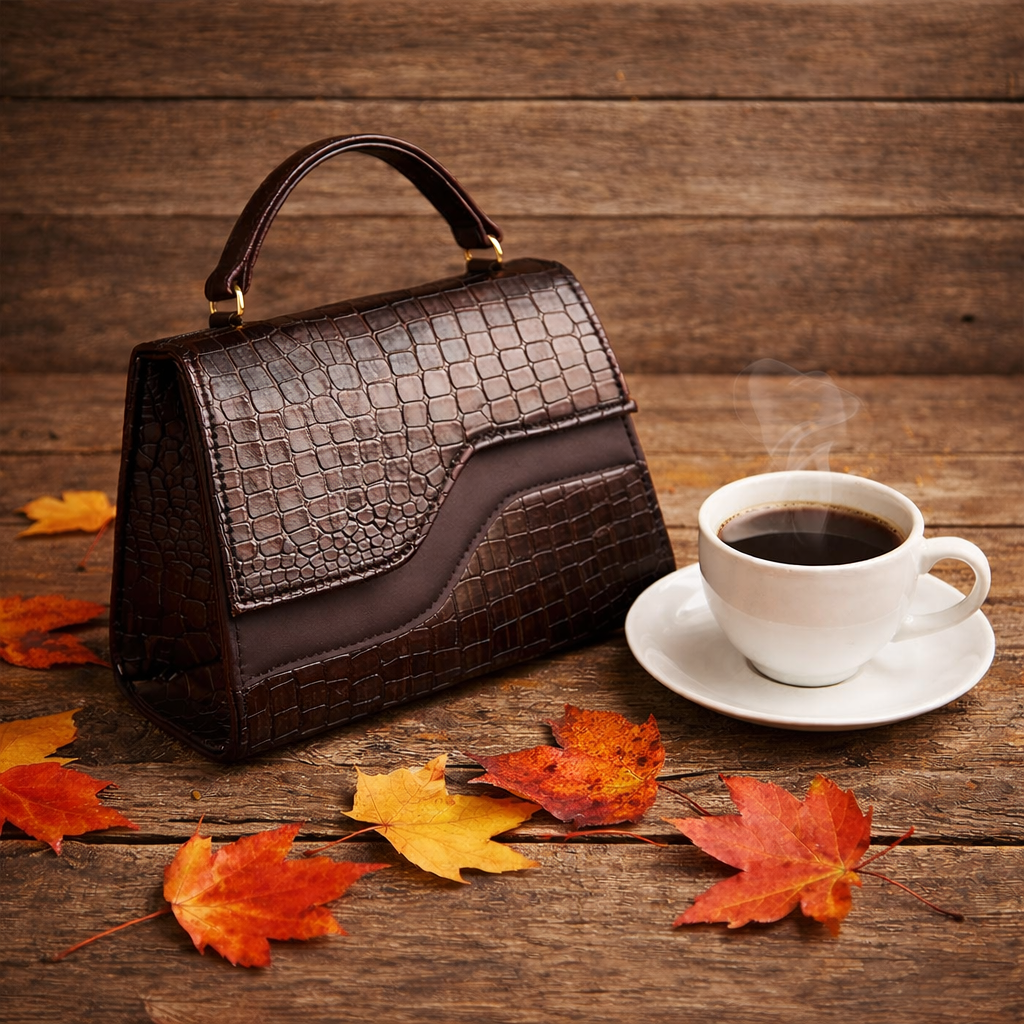 Goatter Genuine Leather Handbag for Women | Luxury Crocodile Texture Satchel Bag
