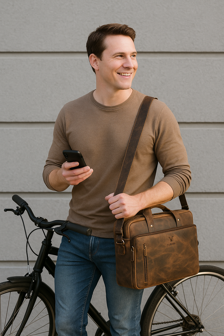 Goatter Genuine Leather Multi Pockets Office Laptop Messenger Bag For Men