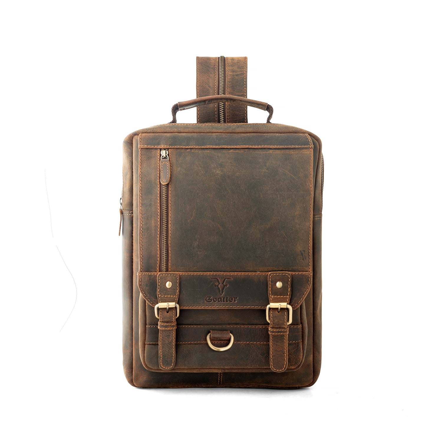 Goatter Men’s Hunter Leather Shoulder Backpack For 13.5″ Laptop.