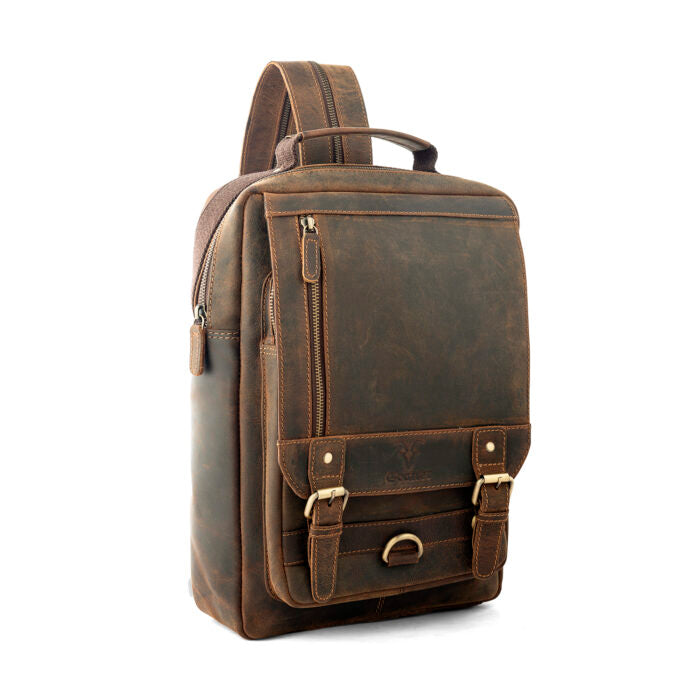 Goatter Men’s Hunter Leather Shoulder Backpack For 13.5″ Laptop.