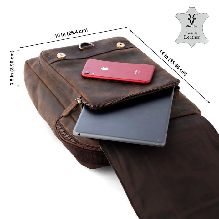 Goatter Men’s Hunter Leather Shoulder Backpack For 13.5″ Laptop.