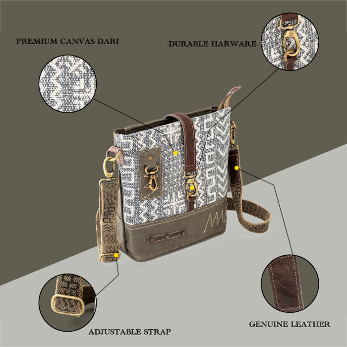 Goatter Cotton Dari And Leather Material Messenger Sling Bag For Women - Goatter