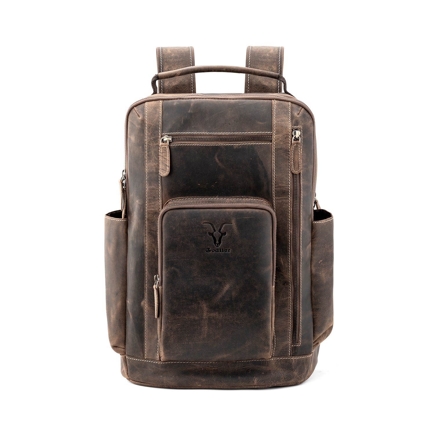 Goatter Men's Hunter Leather Backpack for 16" Laptop Travel Hiking Camping Rucksack - Goatter