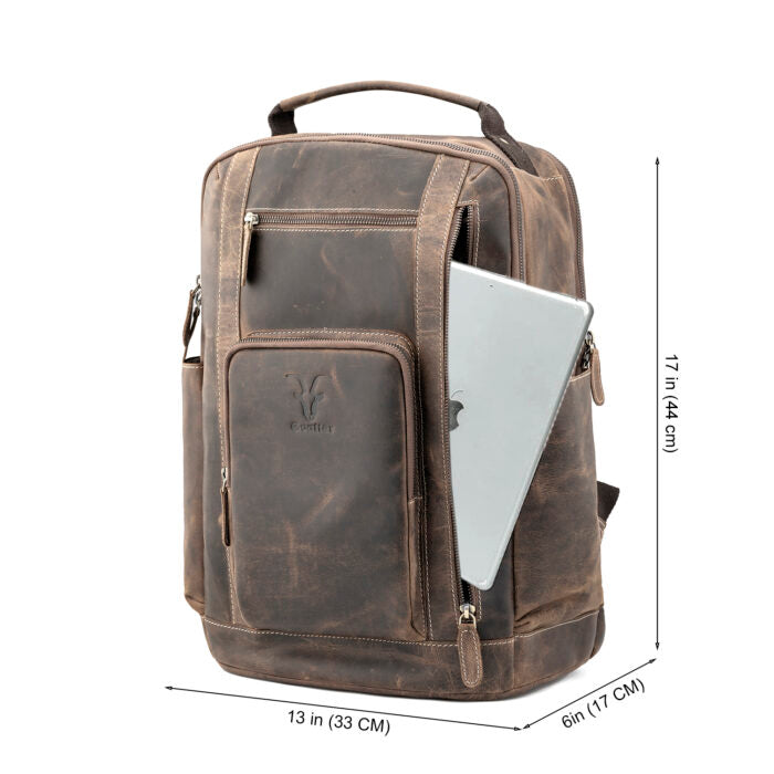 Goatter Men's Hunter Leather Backpack for 16" Laptop Travel Hiking Camping Rucksack - Goatter