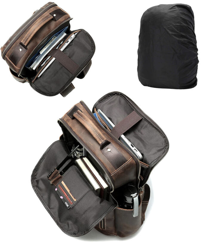 Goatter Men's Hunter Leather Backpack for 16" Laptop Travel Hiking Camping Rucksack - Goatter