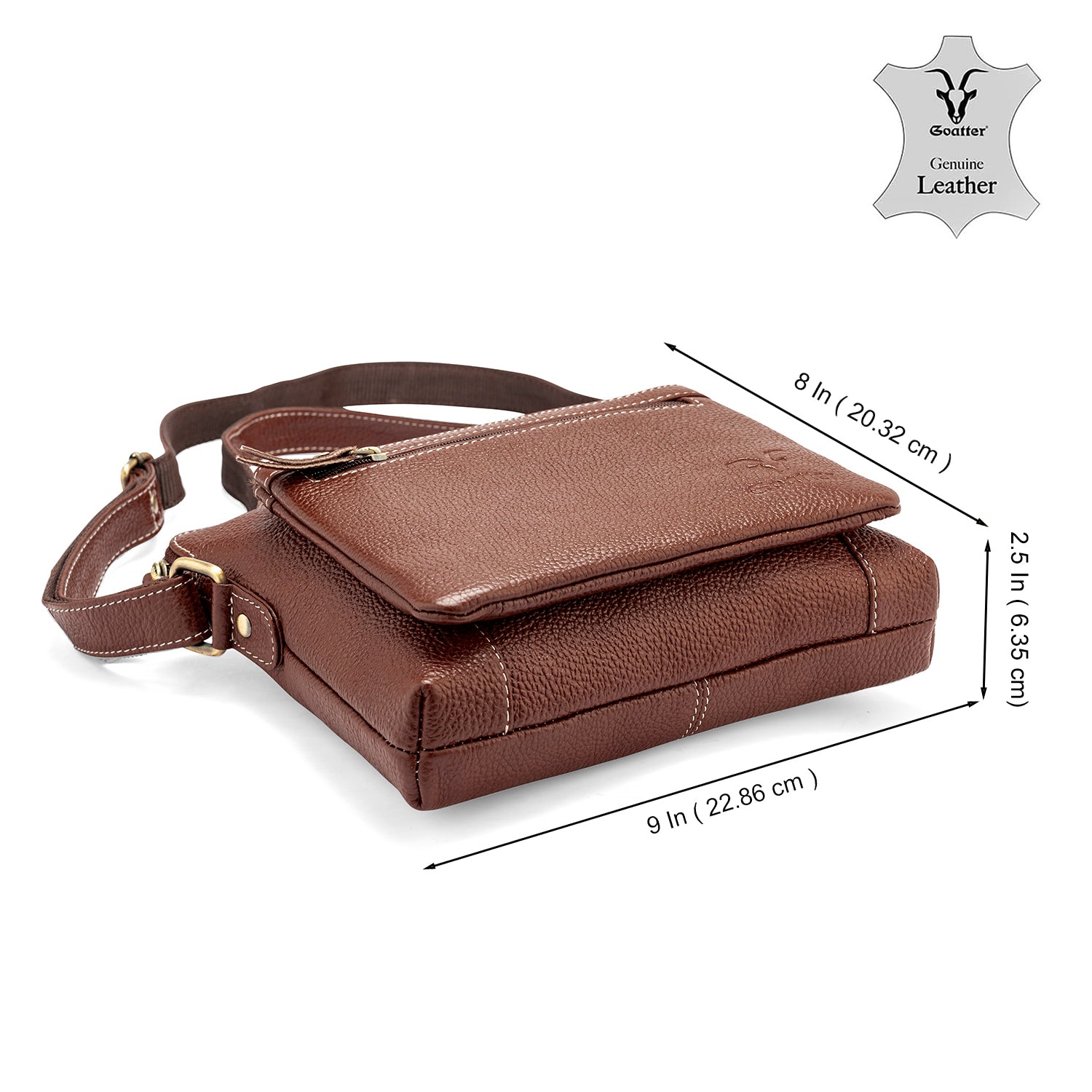 Goatter Genuine Leather 9" Inch Sling Cross-Body Bag For Women's