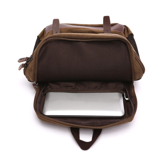 Goatter Canvas And Leather Material Multi Pocket Travel Laptop Backpack For Men For Travel, Hiking,Work
