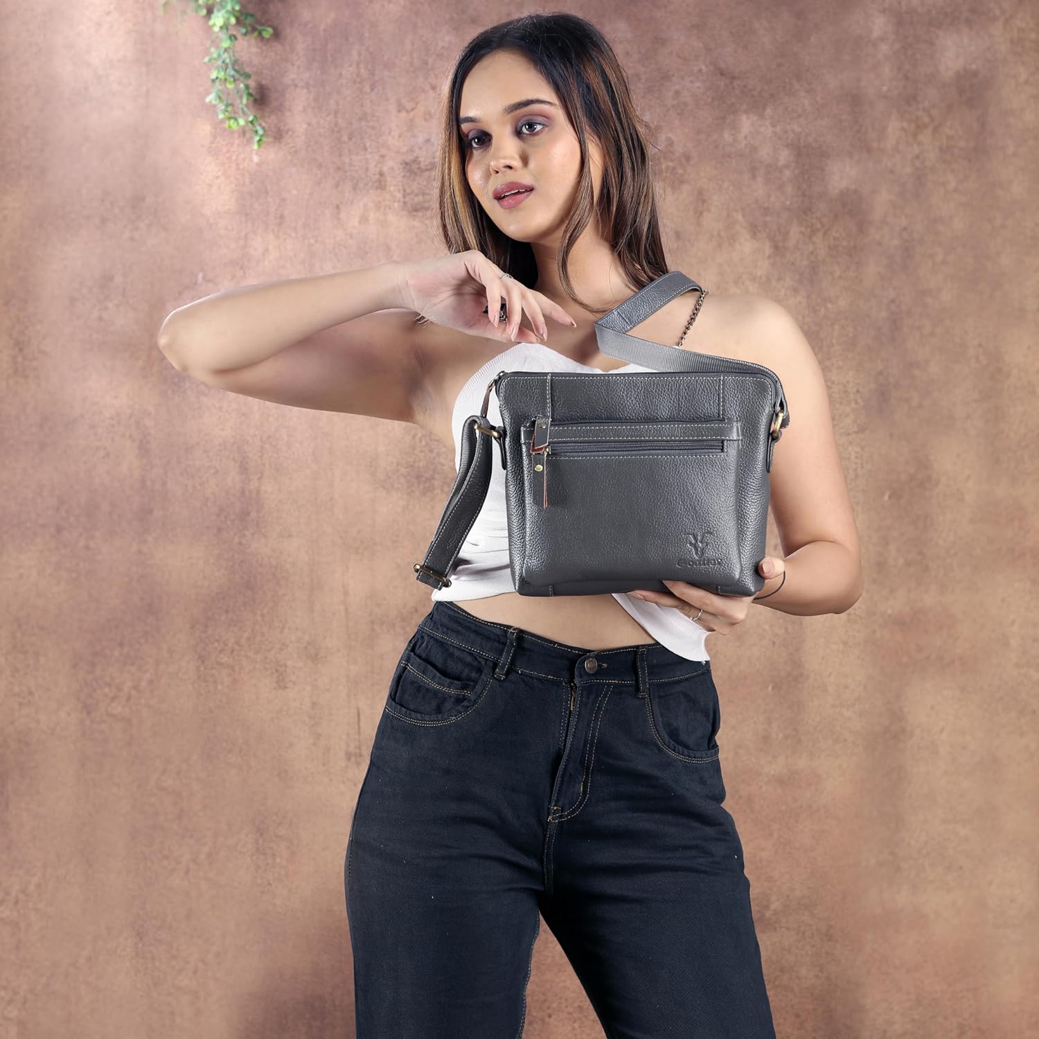 Goatter Genuine Leather 9" Inch Sling Cross-Body Bag For Women's