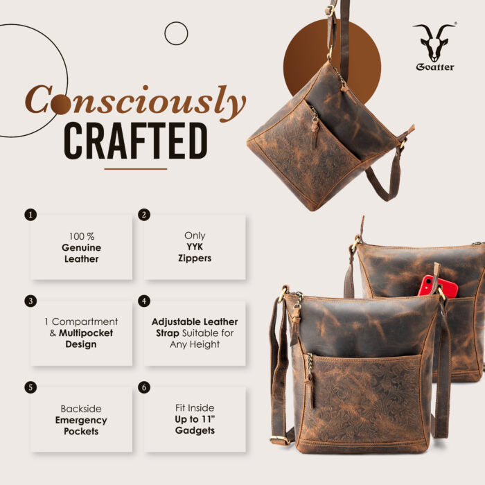 Goatter Hunter Leather 11″ Inch Sling Cross-Body Bag/Shoulder Bag for Girls And Women