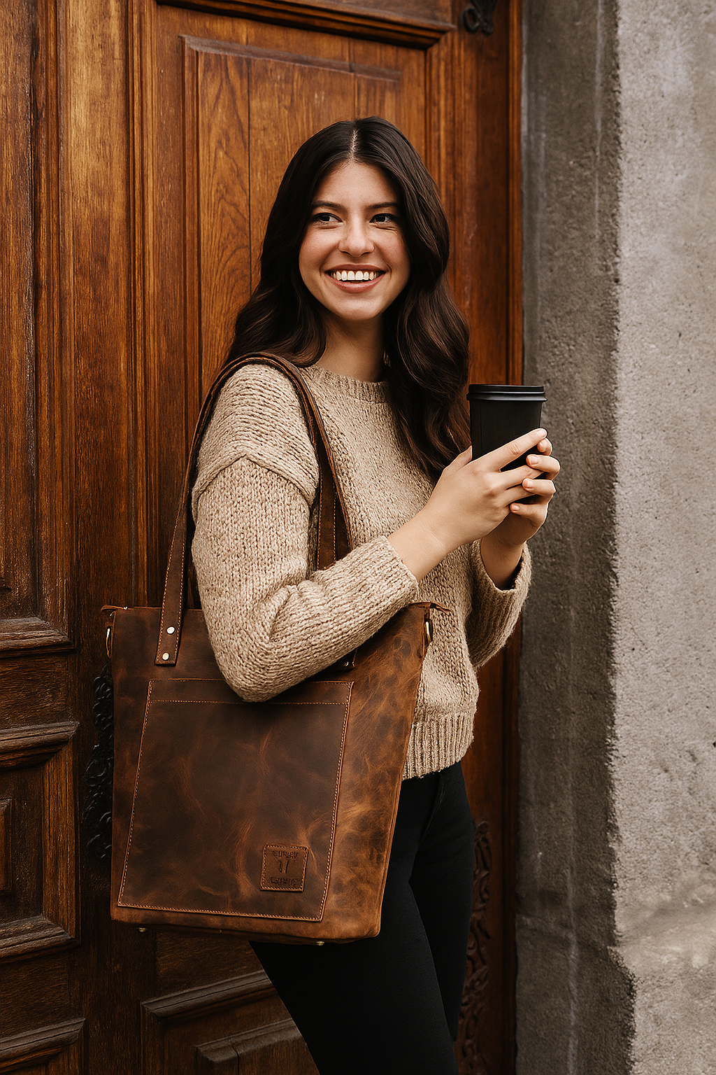 Goatter Genuine Leather Tote Bag For Women, (Large Size, Brown)