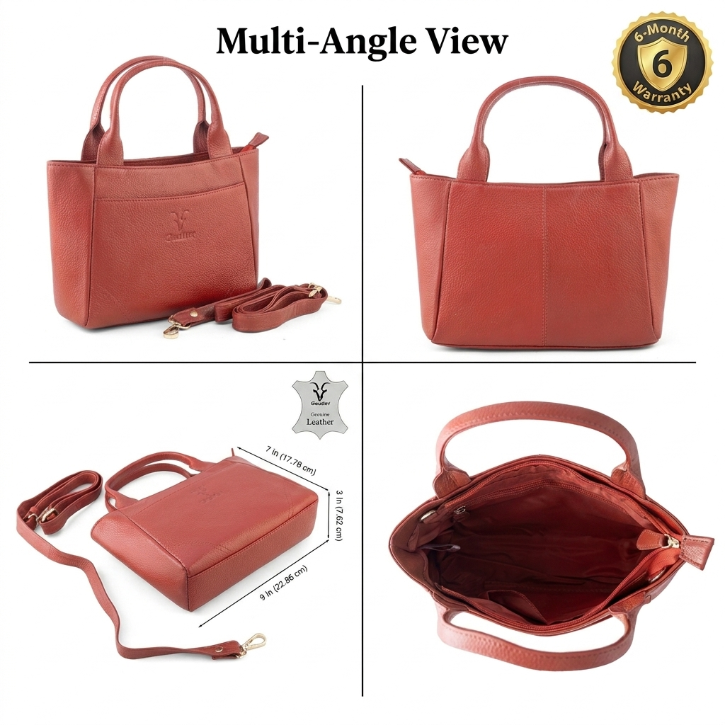 Goatter Women’s Genuine Leather Tote Handbag with Adjustable Sling Strap