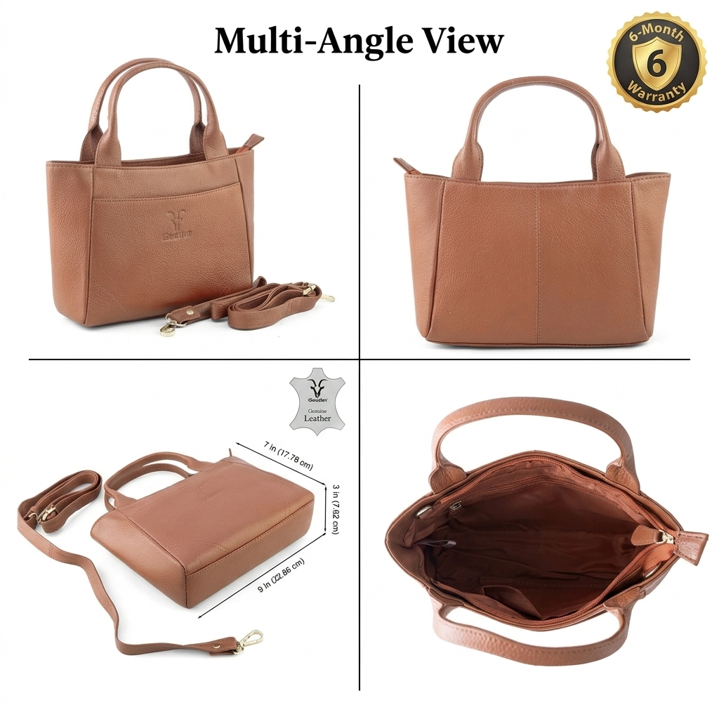 Goatter Women’s Genuine Leather Tote Handbag with Adjustable Sling Strap