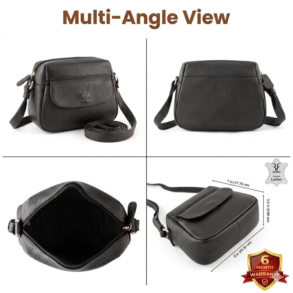Goatter Genuine Leather Structured Crescent Sling Bag for Women | Premium Half-Moon Crossbody Bag | Compact Everyday Shoulder Purse