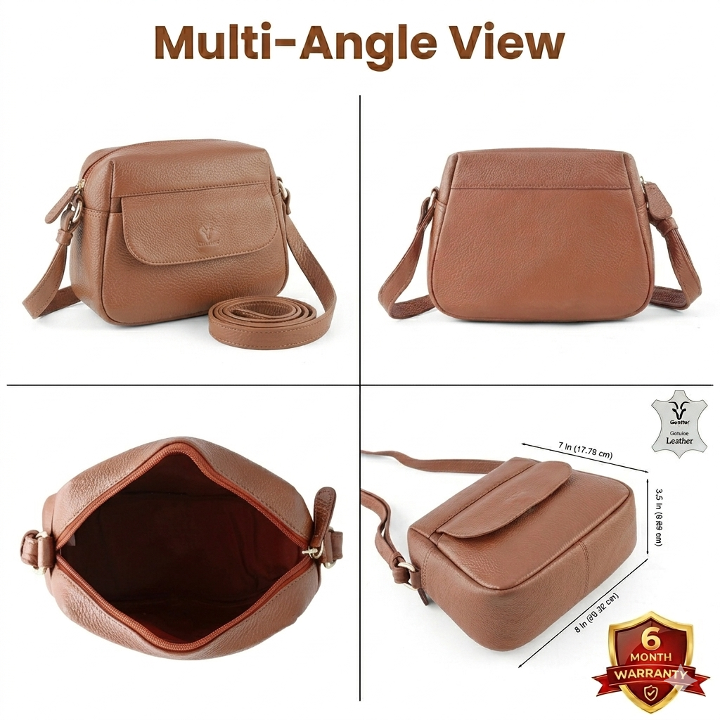 Goatter Genuine Leather Structured Crescent Sling Bag for Women | Premium Half-Moon Crossbody Bag | Compact Everyday Shoulder Purse