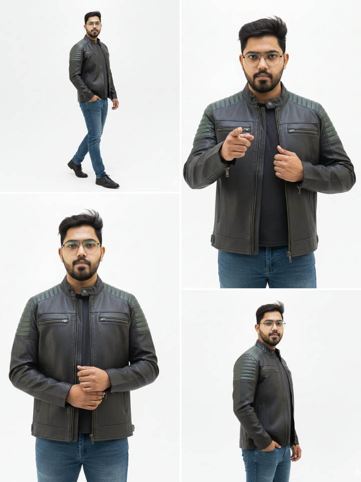 Goatter Men’s Genuine Leather Biker Jacket -Winter Jacket Slim Fit, Classic Moto Style with Zipper Pockets