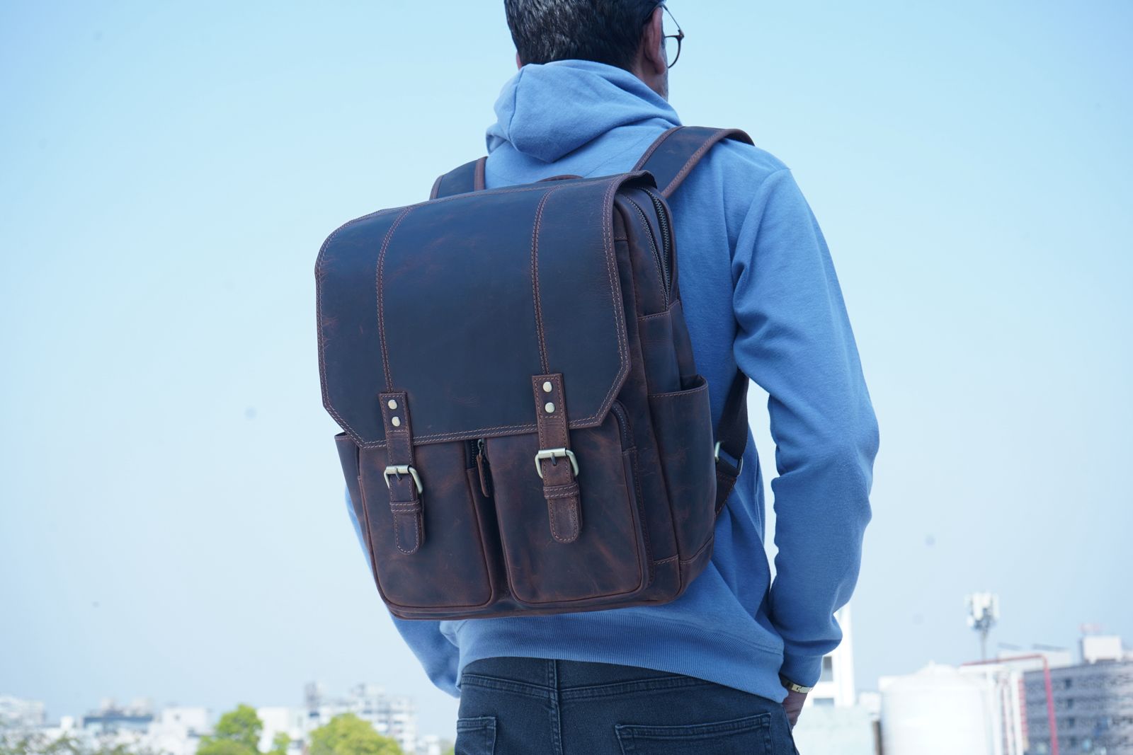 Goatter Hunter Leather Multifunctional 16" Inch Backpack For Men