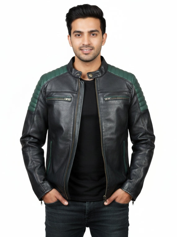 Goatter Men’s Genuine Leather Biker Jacket -Winter Jacket Slim Fit, Classic Moto Style with Zipper Pockets