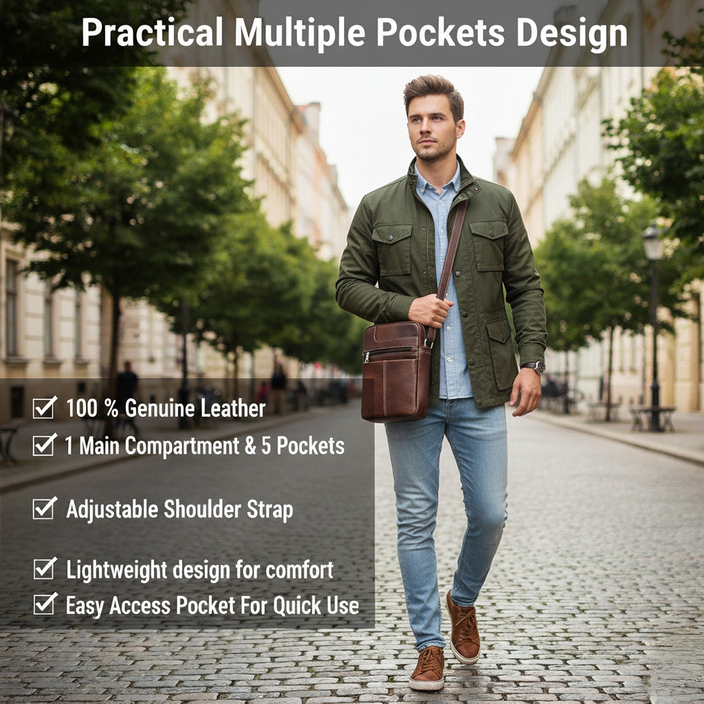 Goatter Men’s Genuine Leather Sling Bag – Medium Size