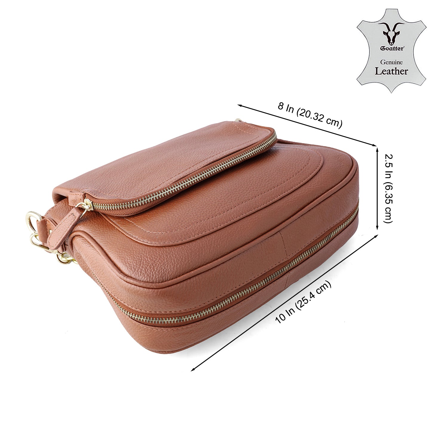 Goatter Women's Genuine Leather Sling Bag | Crossbody Purse with Chain Strap