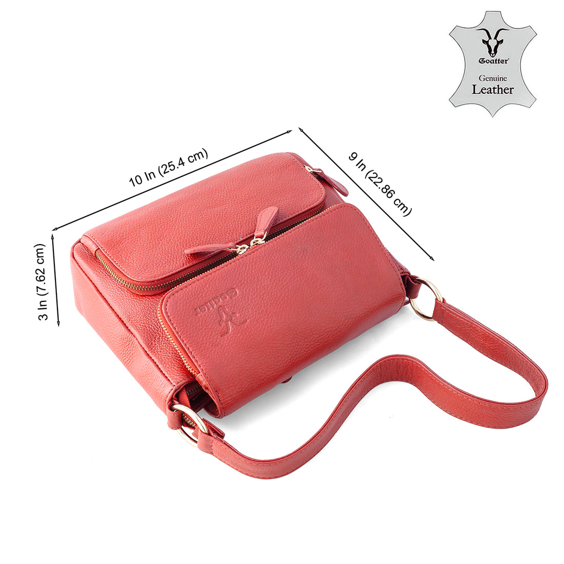 Goatter Genuine Leather Shoulder Bag for Women | Stylish Sling Handbag with Multiple Zip Pockets & | Everyday Office & Travel Purse