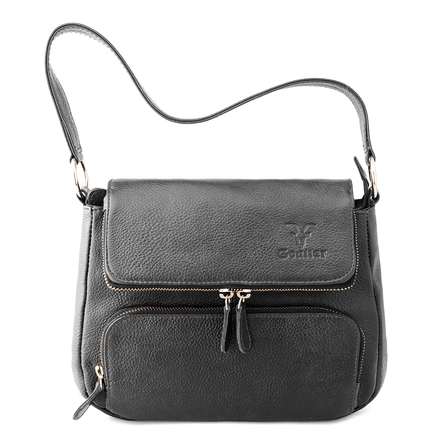 Goatter Genuine Leather Shoulder Bag for Women | Stylish Sling Handbag with Multiple Zip Pockets & | Everyday Office & Travel Purse