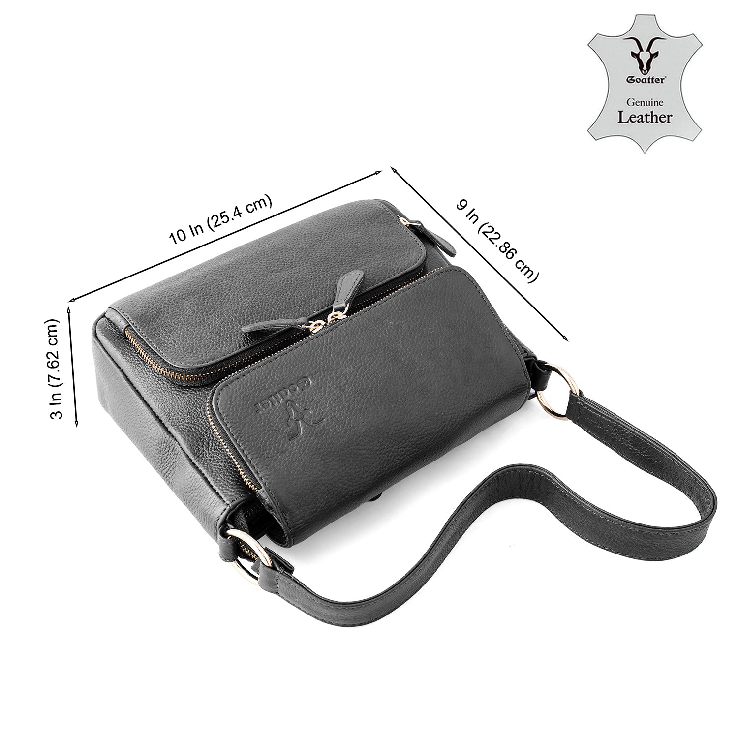 Goatter Genuine Leather Shoulder Bag for Women | Stylish Sling Handbag with Multiple Zip Pockets & | Everyday Office & Travel Purse