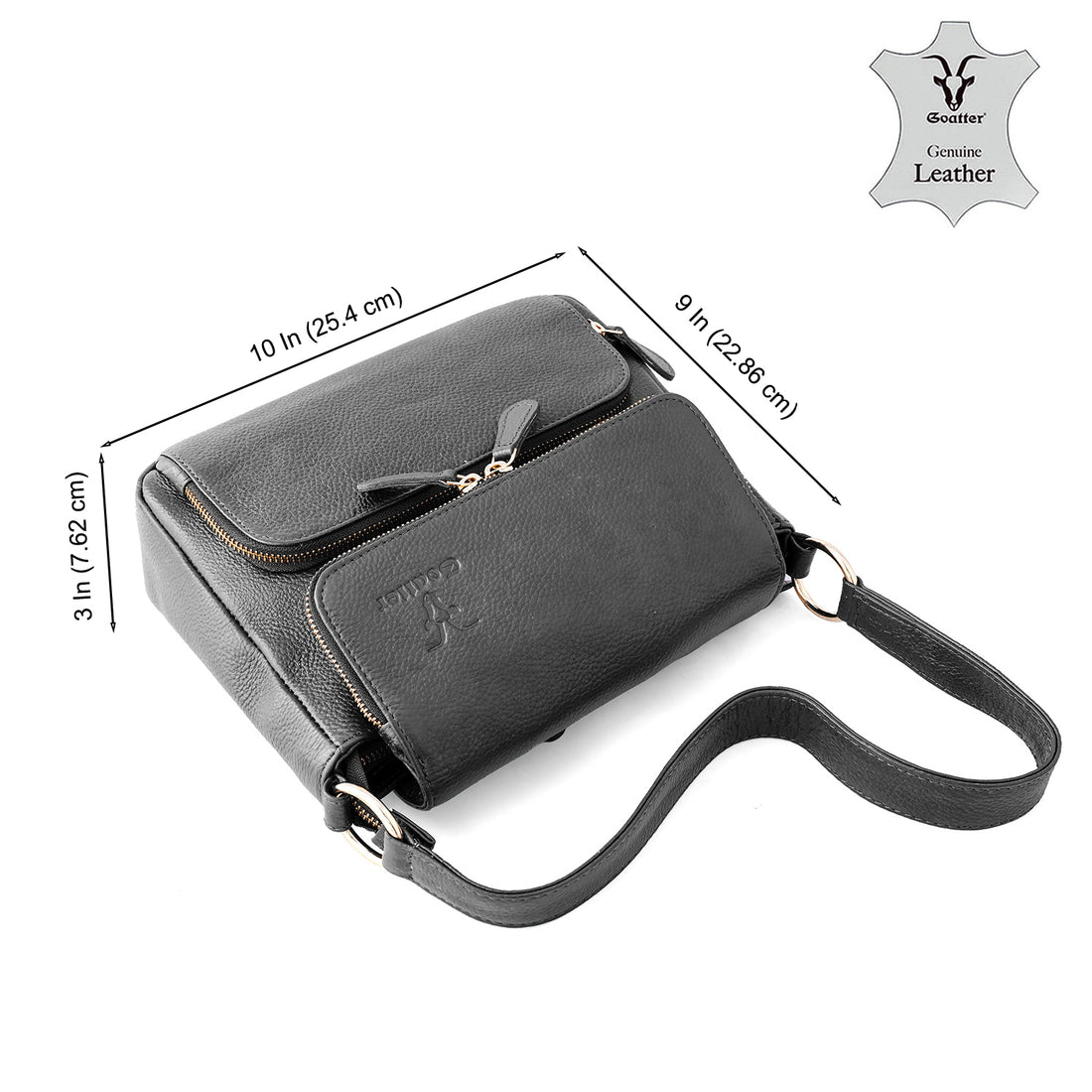 Goatter Genuine Leather Shoulder Bag for Women | Stylish Sling Handbag with Multiple Zip Pockets & | Everyday Office & Travel Purse